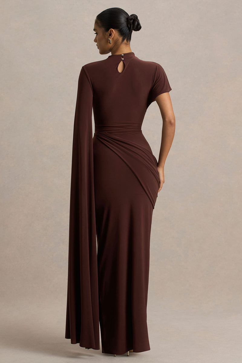 Tropic Robe longue marron à encolure haute avec manche longue en cap ...