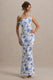Lita | Robe longue asymétrique torsadée à imprimé floral bleu