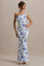 Lita | Robe longue asymétrique torsadée à imprimé floral bleu