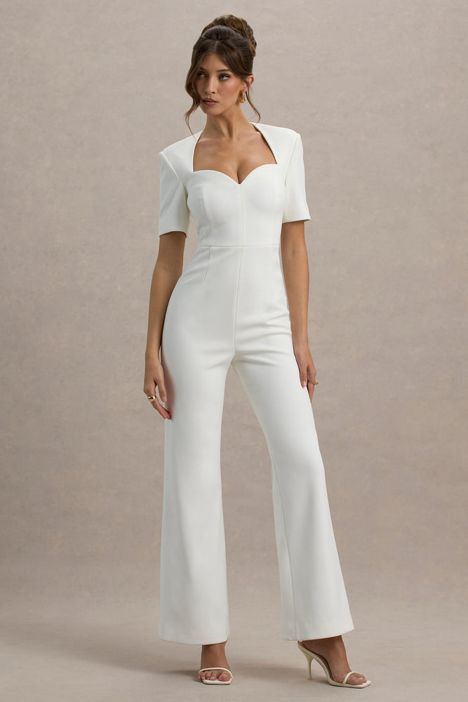 Simone – Combinaison Blanche à Décolleté Cœur Manches Courtes et Jambes Larges Combinaisons mariage The Wedding Explorer