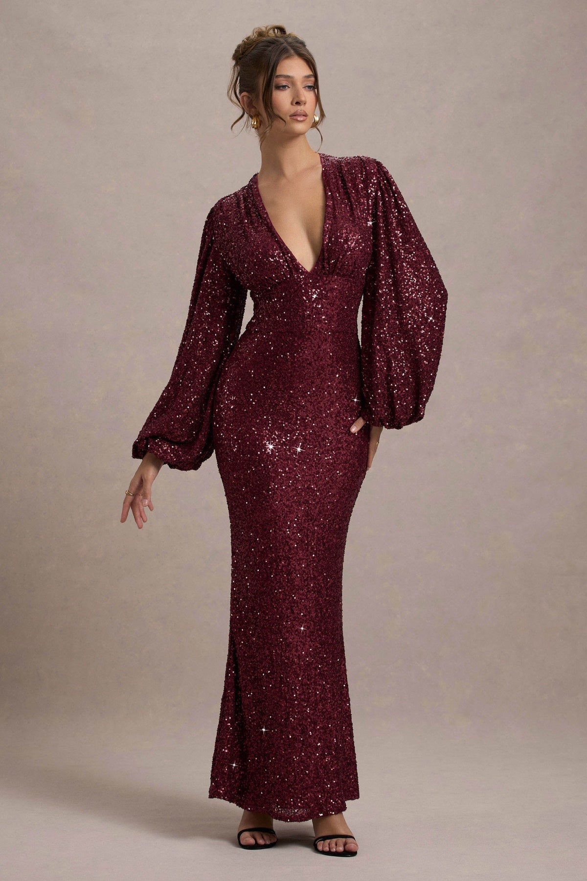 Kaelin | Robe Maxi à Paillettes avec Décolleté Plongeant Berry