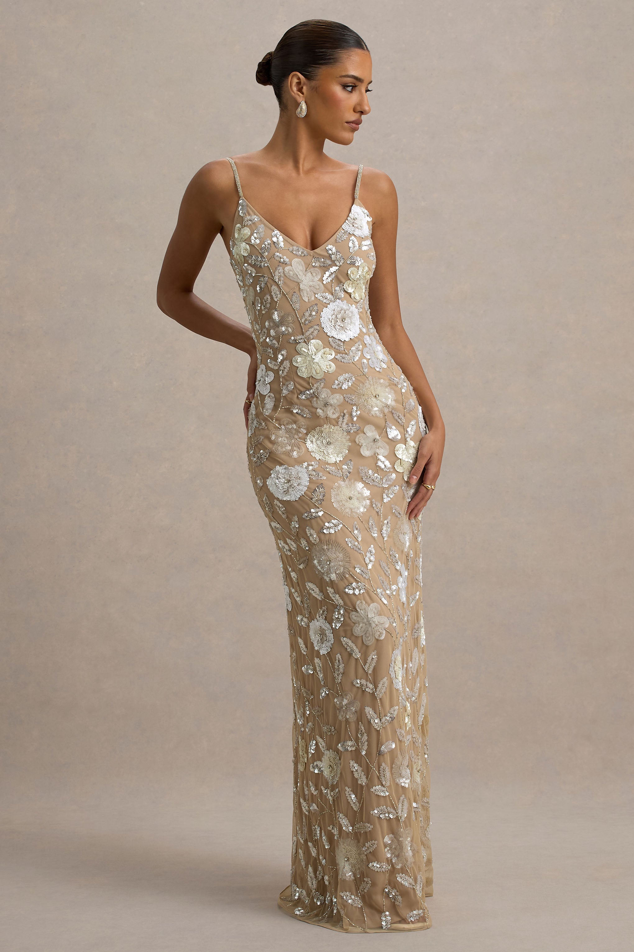 Gemini | Robe longue à bretelles ornée de fleurs – Club L London - FR