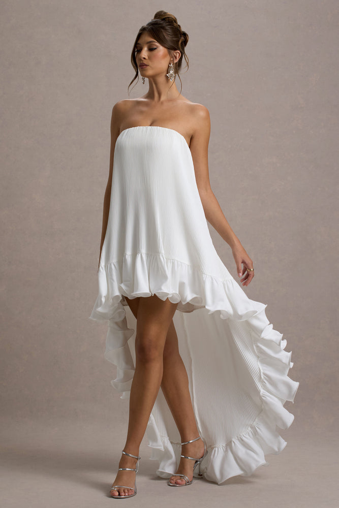 Whistler – Robe longue chiffon blanc décolleté bandeau et froncée Robes de mariée The Wedding Explorer
