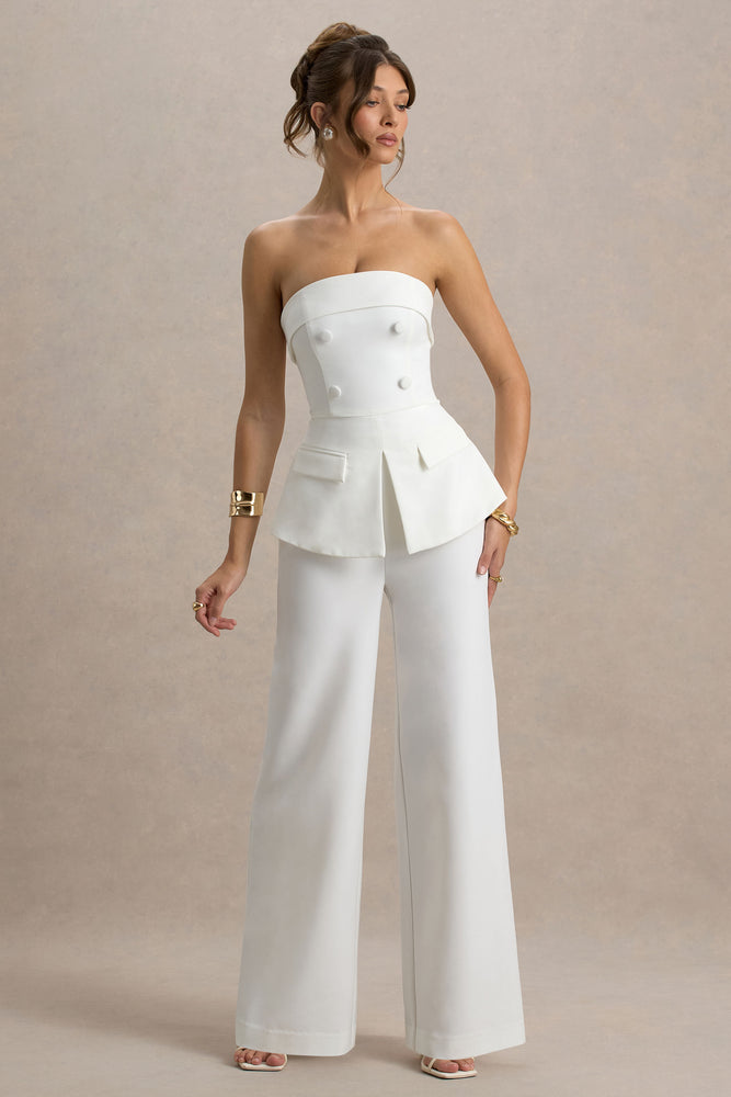 Noemi – Combinaison Tailleur Blanche à Encolure Bandeau Combinaisons mariage The Wedding Explorer