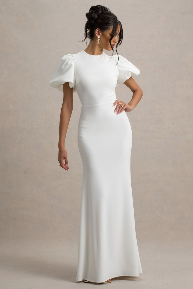 Love Letters – Robe longue blanche à manches bouffantes Robes de mariée The Wedding Explorer Love Letters – Robe longue blanche à manches bouffantes Robes de mariée The Wedding Explorer