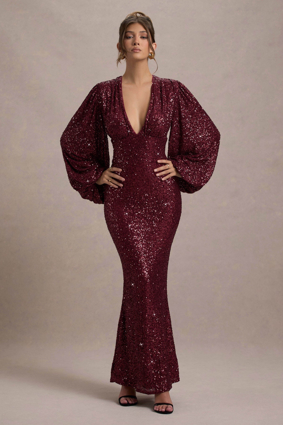 Kaelin | Robe Maxi à Paillettes avec Décolleté Plongeant Berry