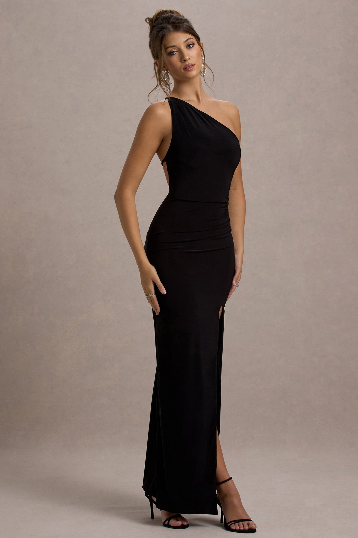 Dressing Up | Robe longue noire à une épaule et dos ouvert