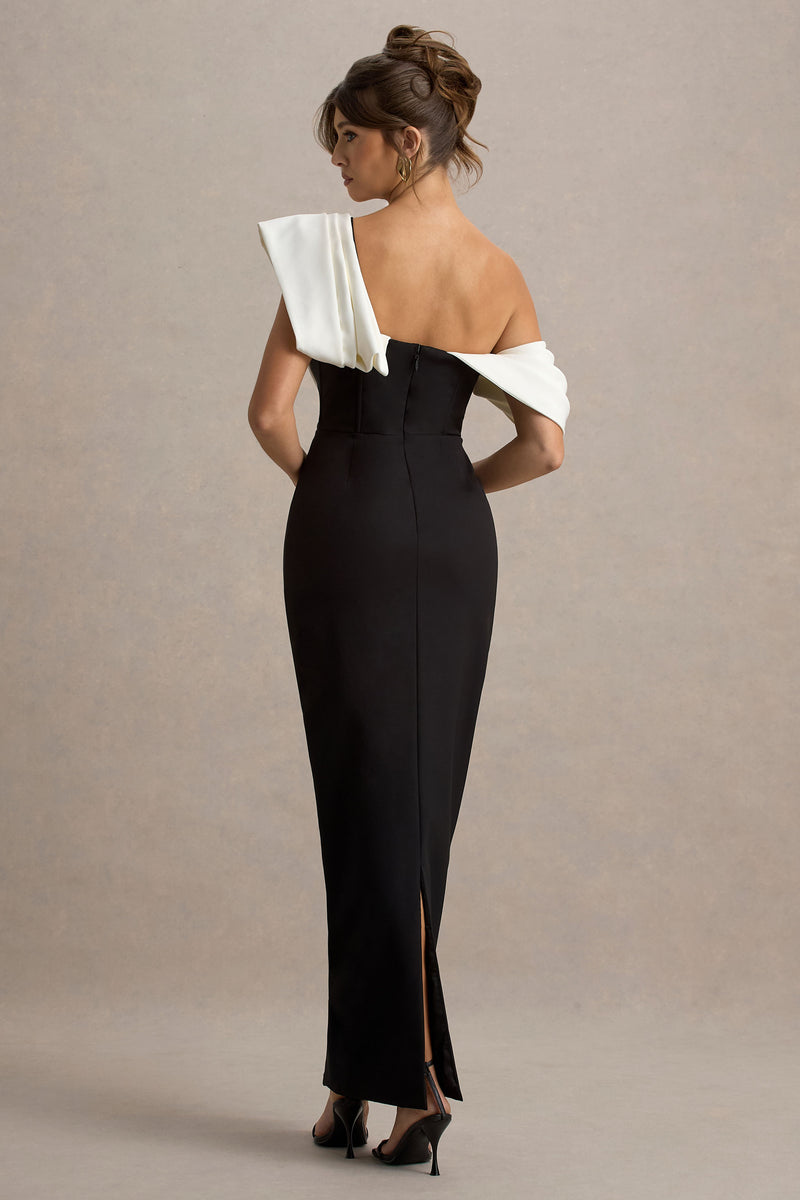 Robe Drapée épaule Dénudée BCBG Simone Noire - Taille S - Neuve Avec étiquette (338€ Valeur)