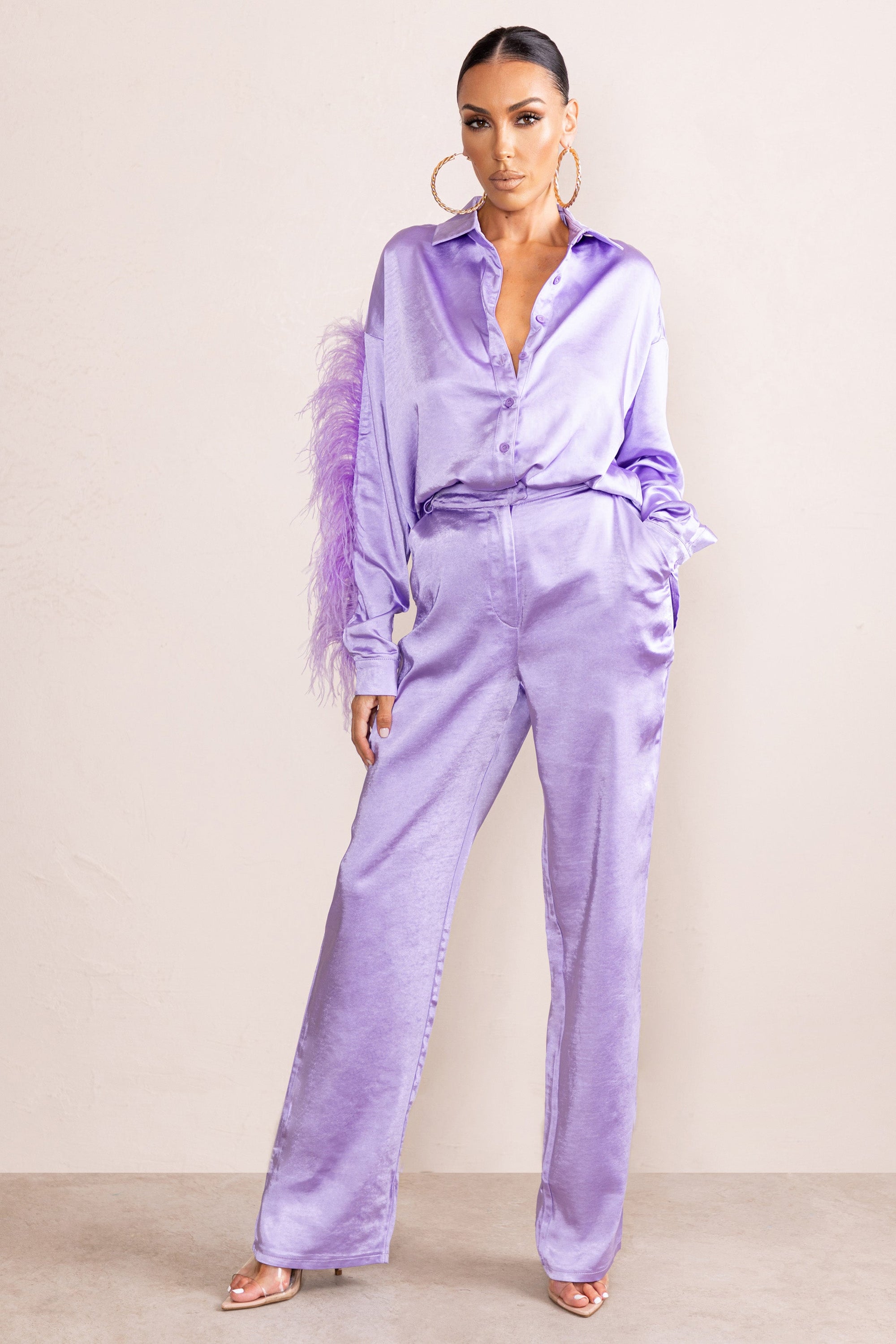 Evening Memories | Pantalon large en satin lila