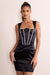 Elyse | Mini-robe corset en satin noir avec encolure en cœur inversé et détail de diamants