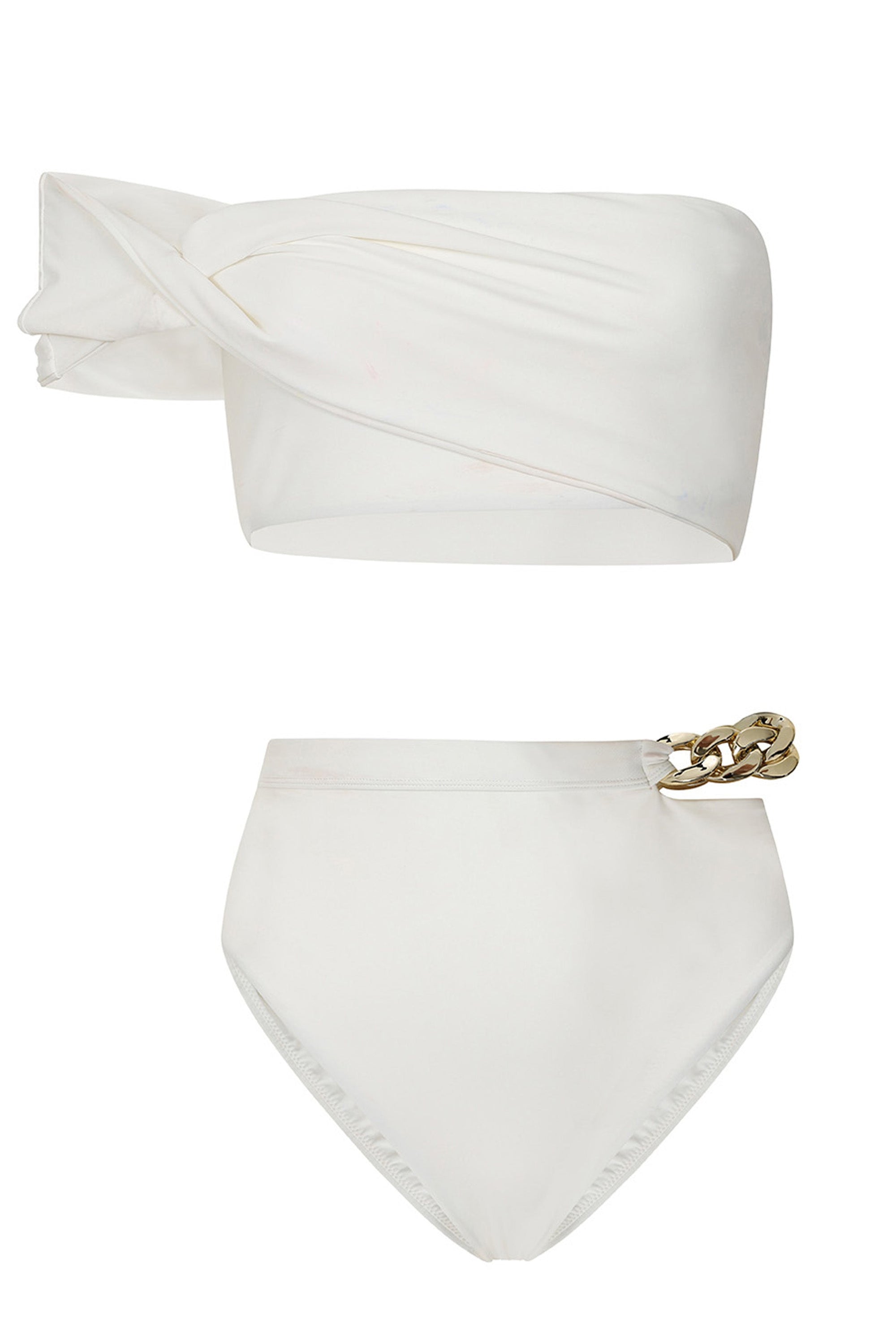 Wealth | Bas de bikini blanc taille haute avec chaines