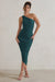 Dorit | Robe mi-longue vert bouteille asymétrique froncée à une épaule